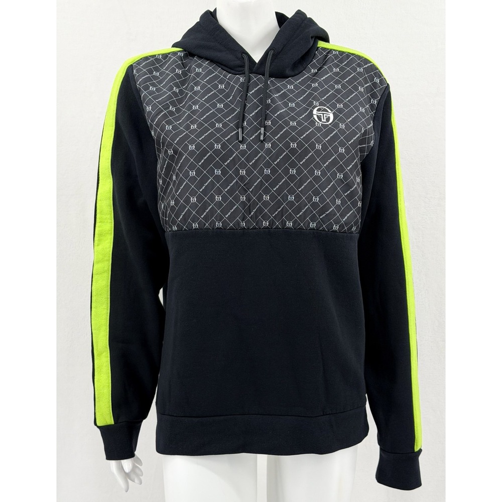 Sergio Tacchini Sweatshirt Mens Large Black Green Replica Hoodie Logo Athleisure